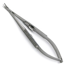 Иглодержатель глазной Кастровьехо, с фиксатором, вертикально-изогнутый, 160 мм