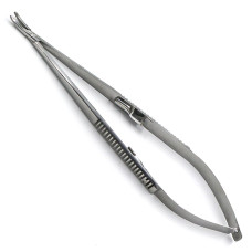 Иглодержатель глазной Кастровьехо, с фиксатором, вертикально-изогнутый, 180 мм