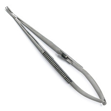 Иглодержатель глазной Кастровьехо, с фиксатором, вертикально-изогнутый, 200 мм