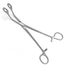 Щипцы геморроидальные по Дуайену, изогнутые, окончатые, с кремальерой, 215 мм