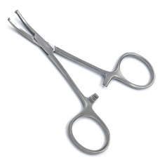 Зажим кровоостанавливающий Москит, изогнутый, 1/2 зуба,125 мм