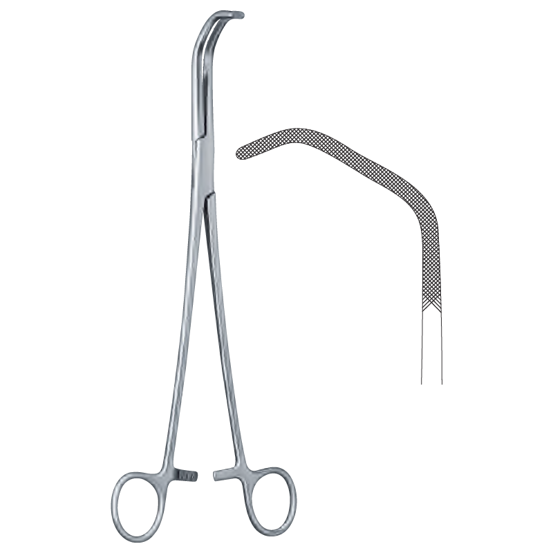 Зажим атравматический Сатинского (Satinsky), изогнутый, 26,5 см