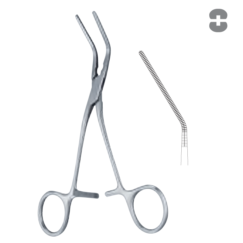 Зажим атравматический Кули (Cooley), изогнутый 30°, 16 см